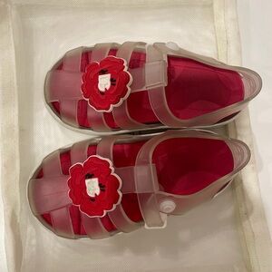 Clear Jelly Sandals with Red Flower Accent